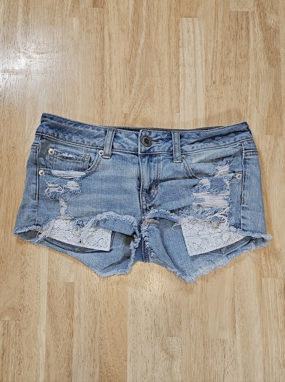 AEO Distressed Denim Shorts With Crochet Pockets